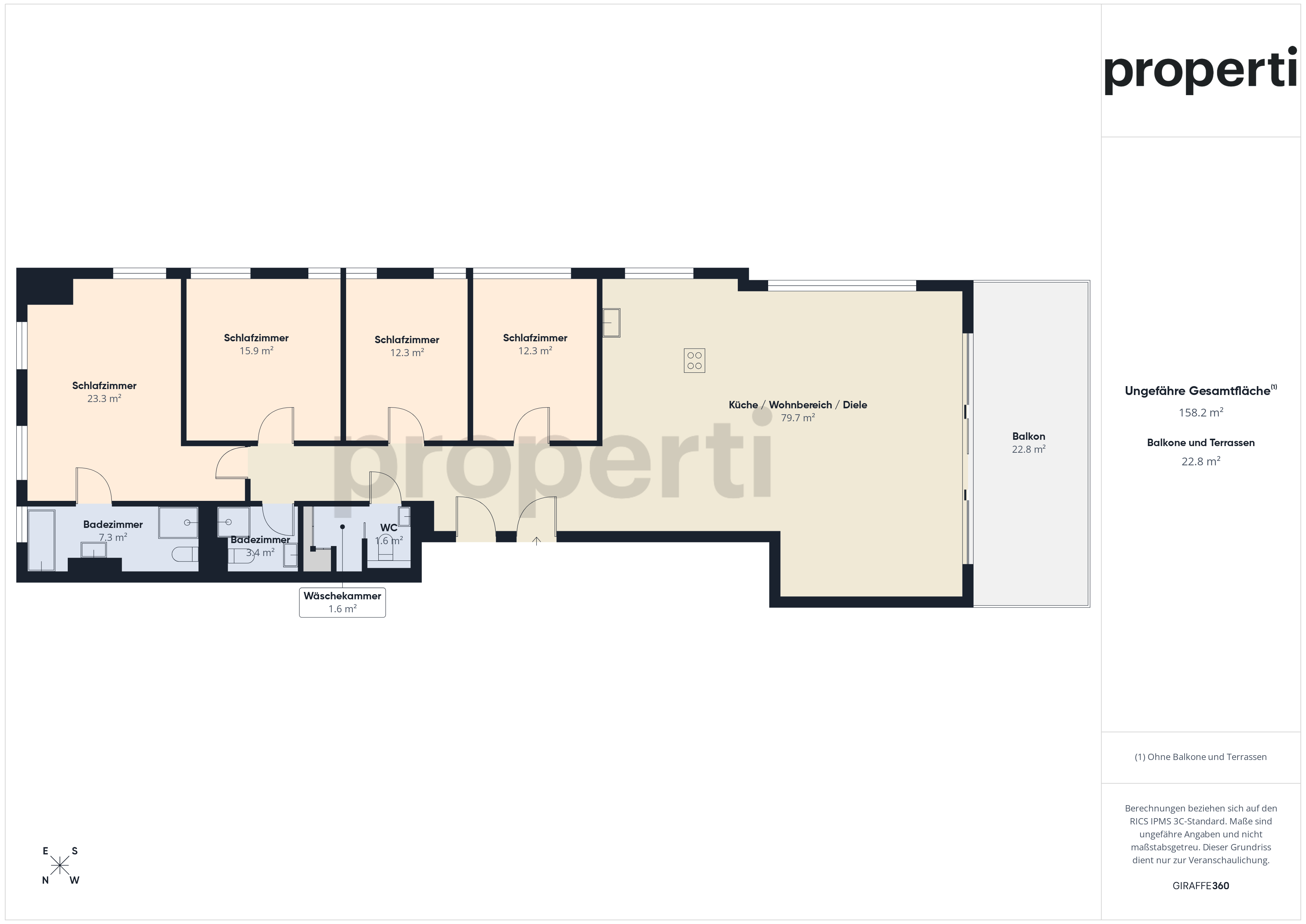 Grundriss einer Wohnung mit Balkon