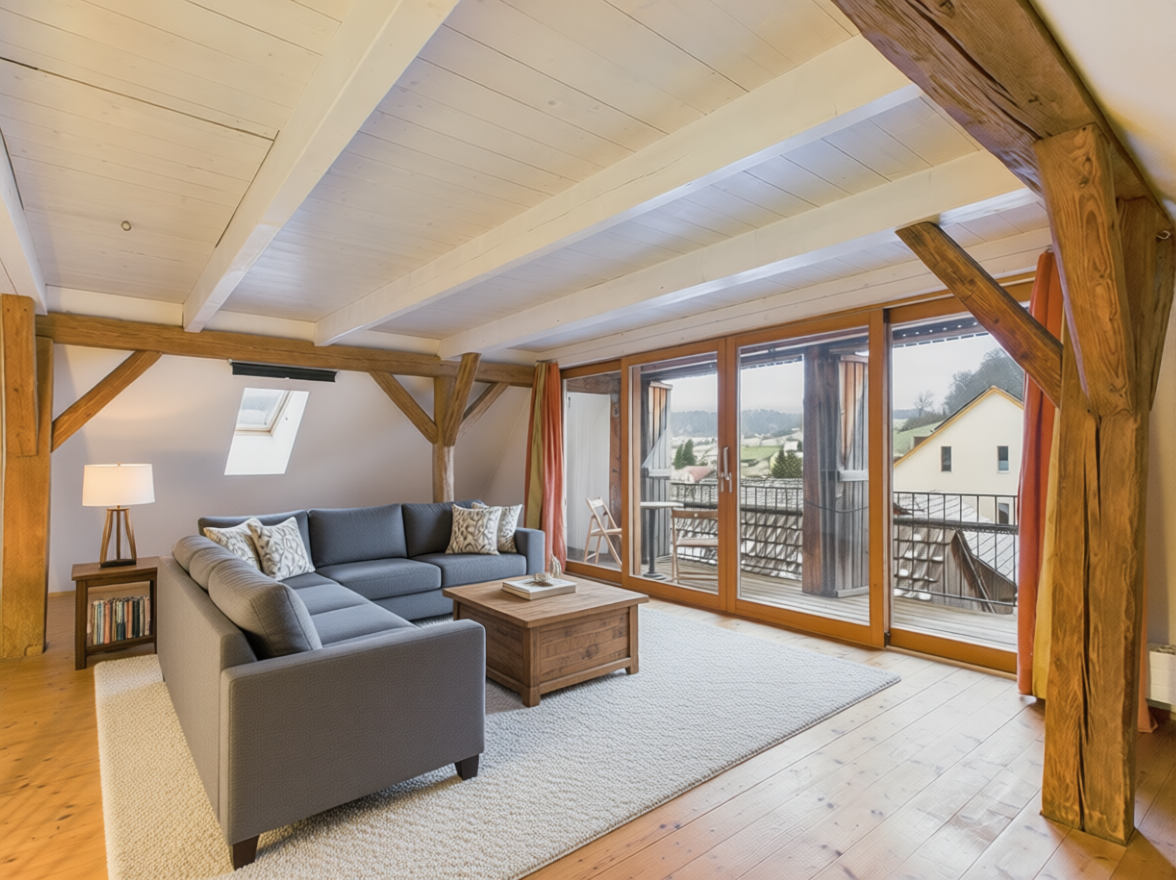 Helles Dachgeschoss-Wohnzimmer mit Balkon