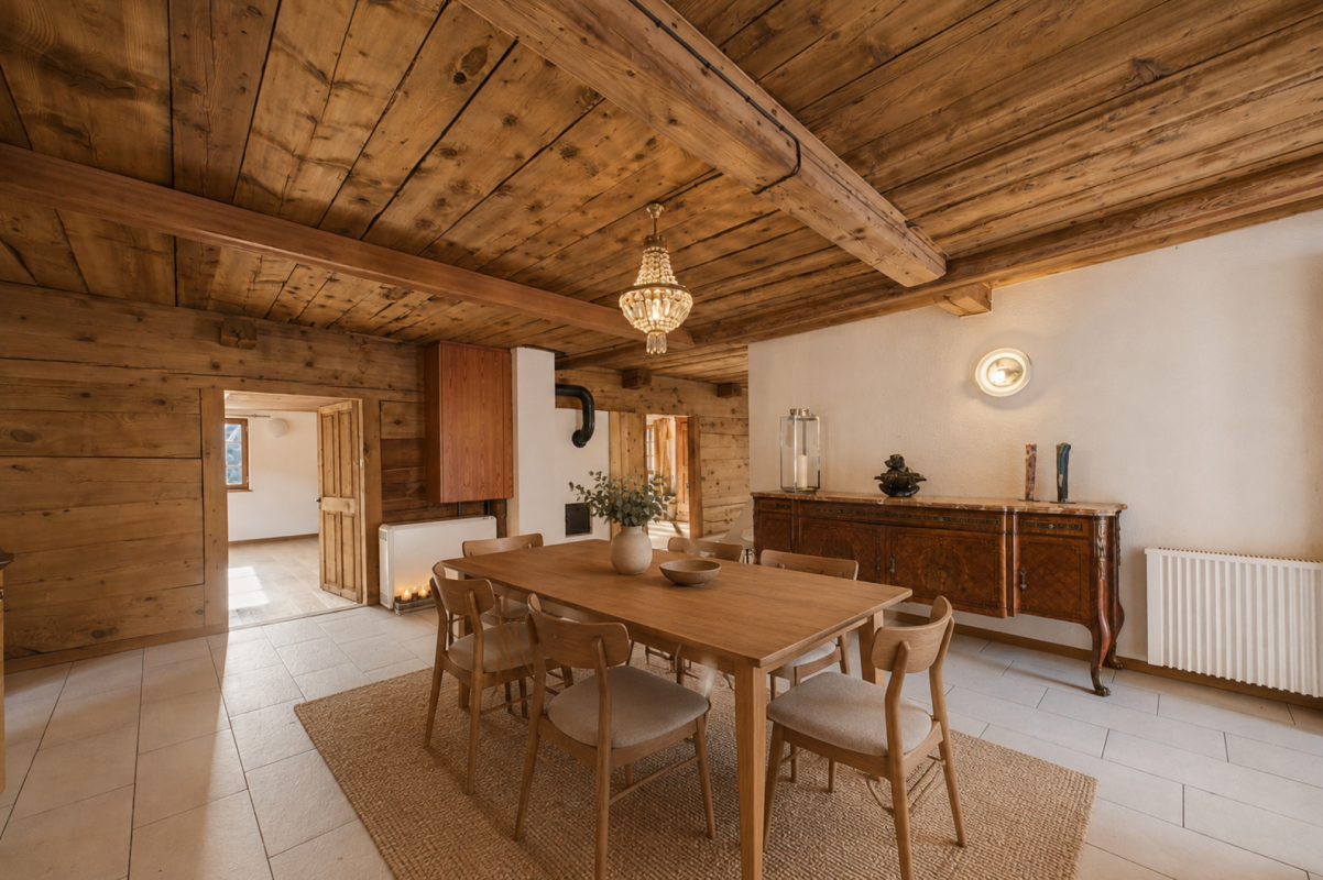Rustikaler Essbereich mit Holzausstattung