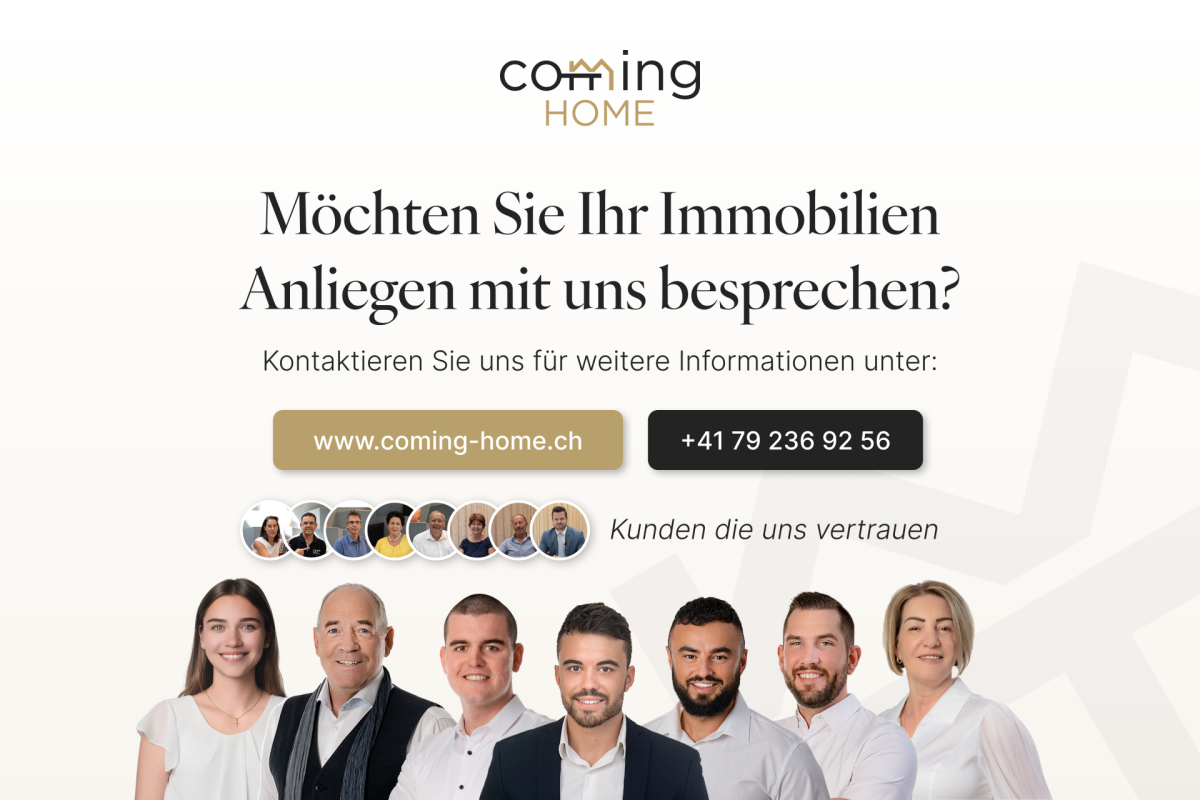 Werbebild einer Immobilienfirma mit Kontaktinformationen