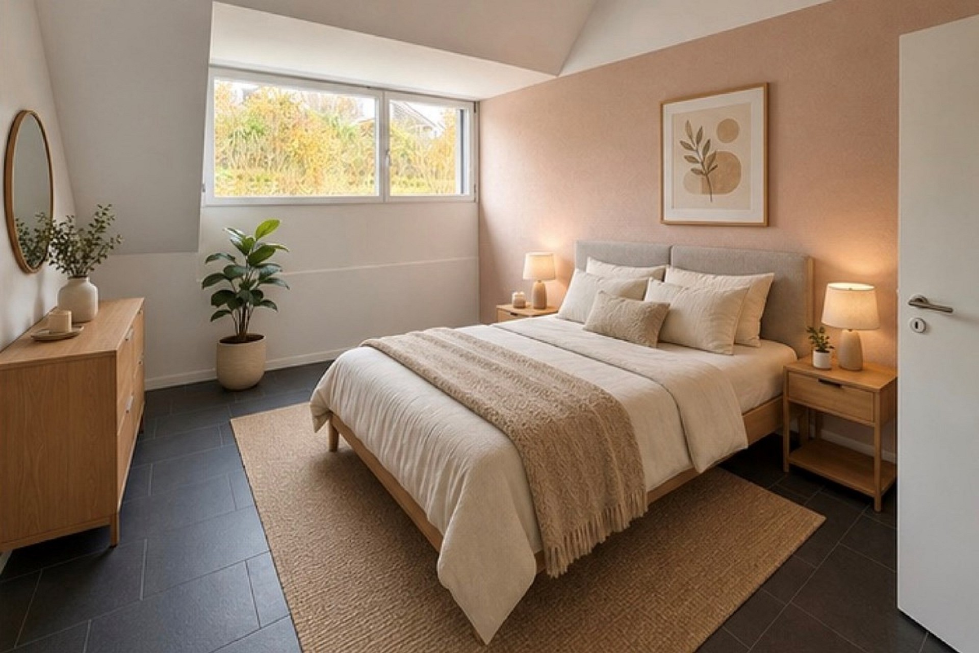 Schlichtes, modern eingerichtetes Schlafzimmer