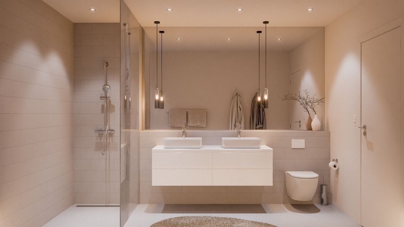 Modernes Badezimmer mit Doppelwaschtisch