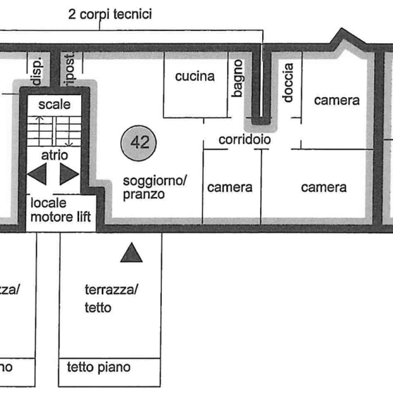 Grundriss mit Wohnungseinheiten und Räumen