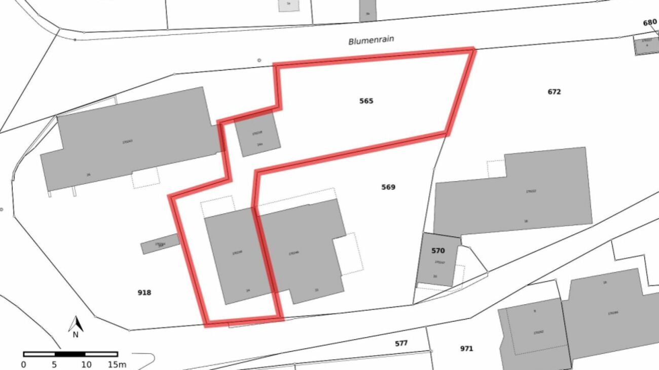 Lageplan eines Grundstücks mit markierter Parzelle