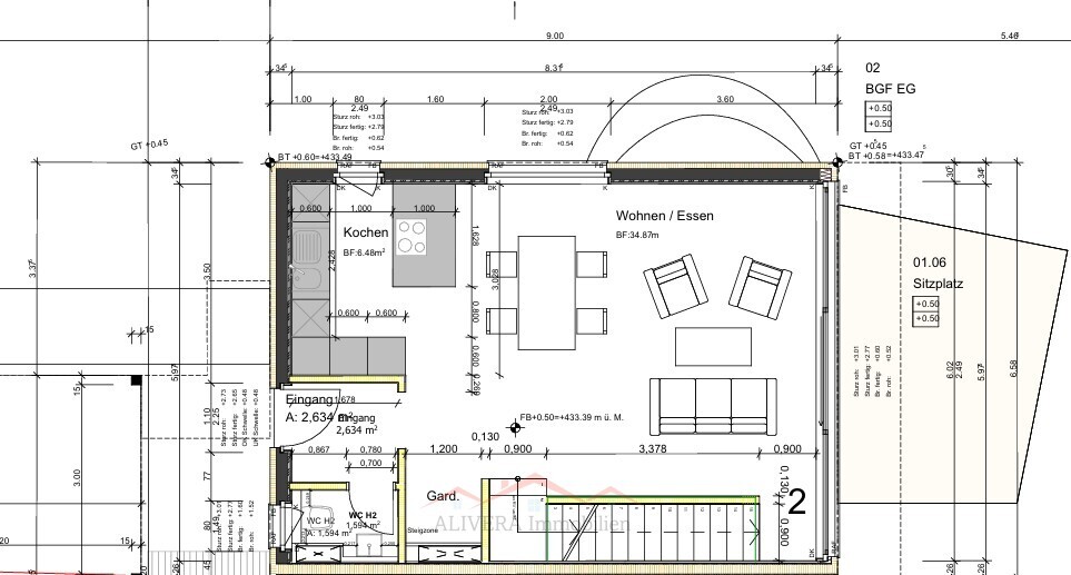 Grundriss einer Erdgeschosswohnung