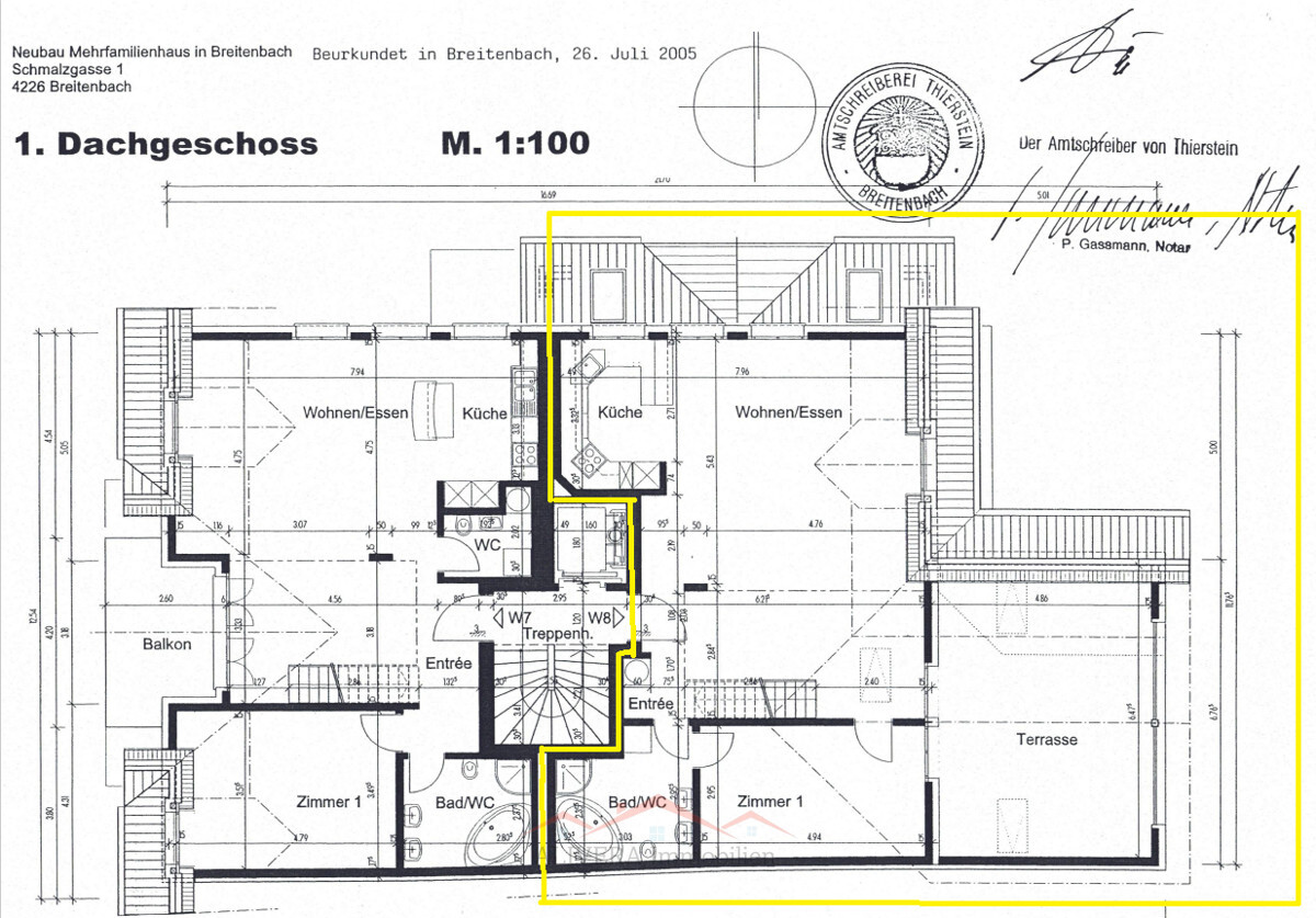 Dachgeschoss-Grundriss eines Mehrfamilienhauses