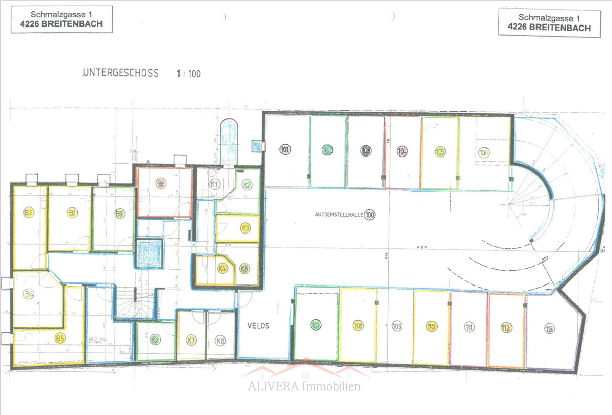 Untergeschoss-Grundriss eines Mehrfamilienhauses