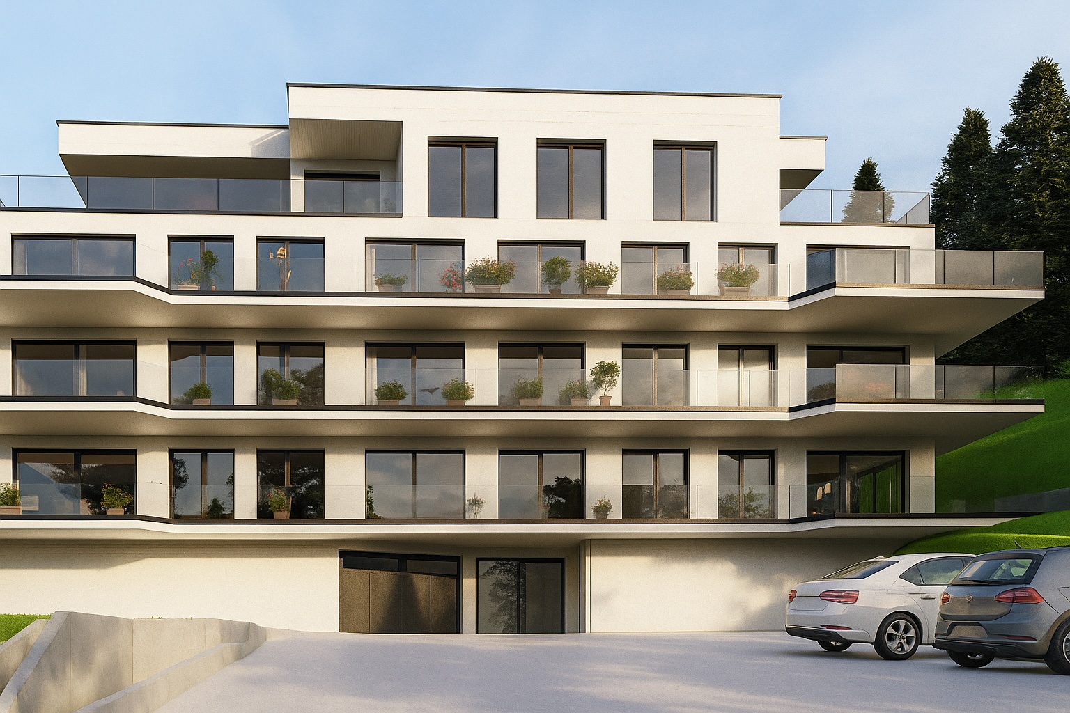 Moderne Wohnanlage mit Terrassen