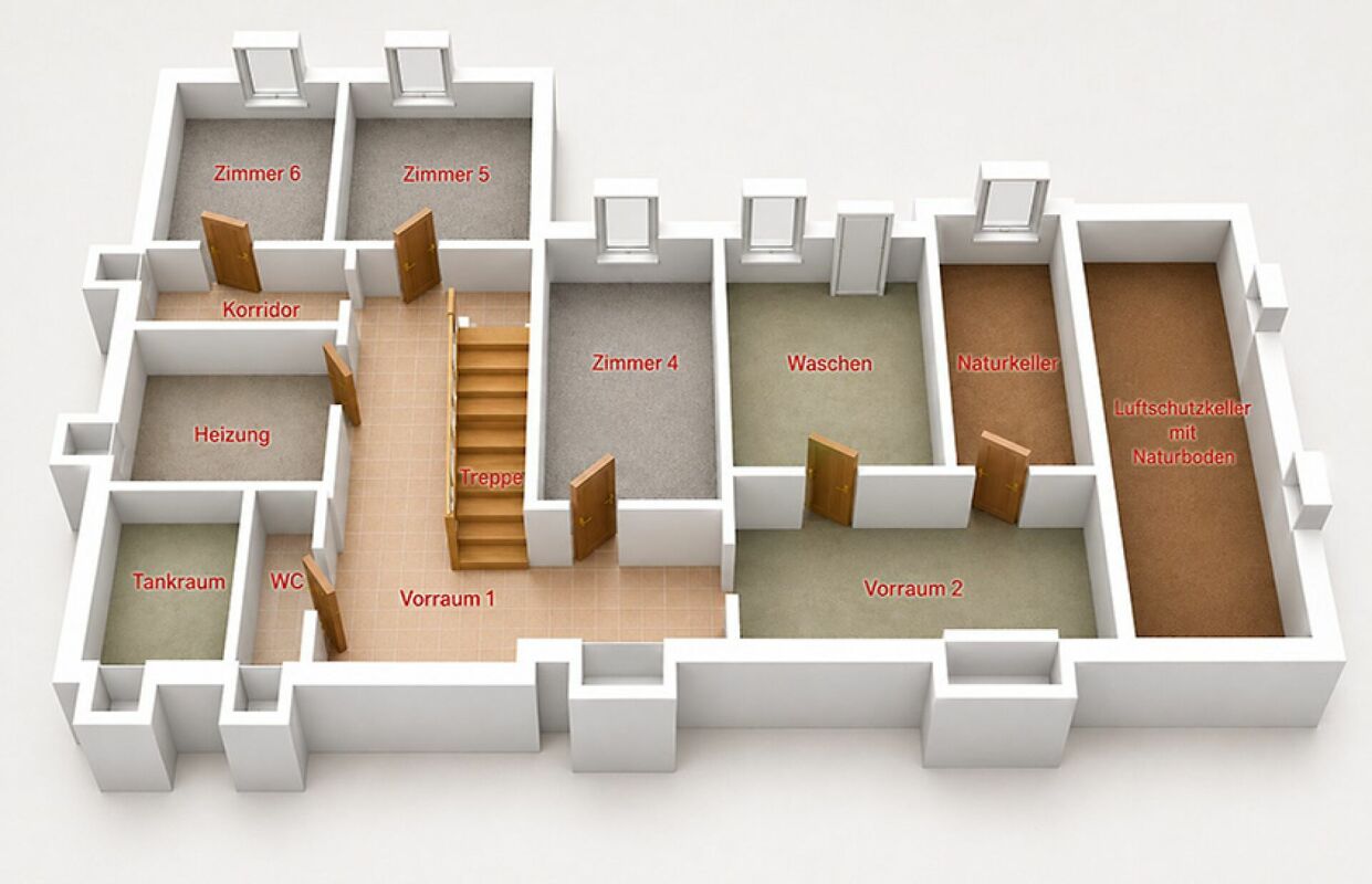 Kellergeschoss-Floorplan mit mehreren Räumen