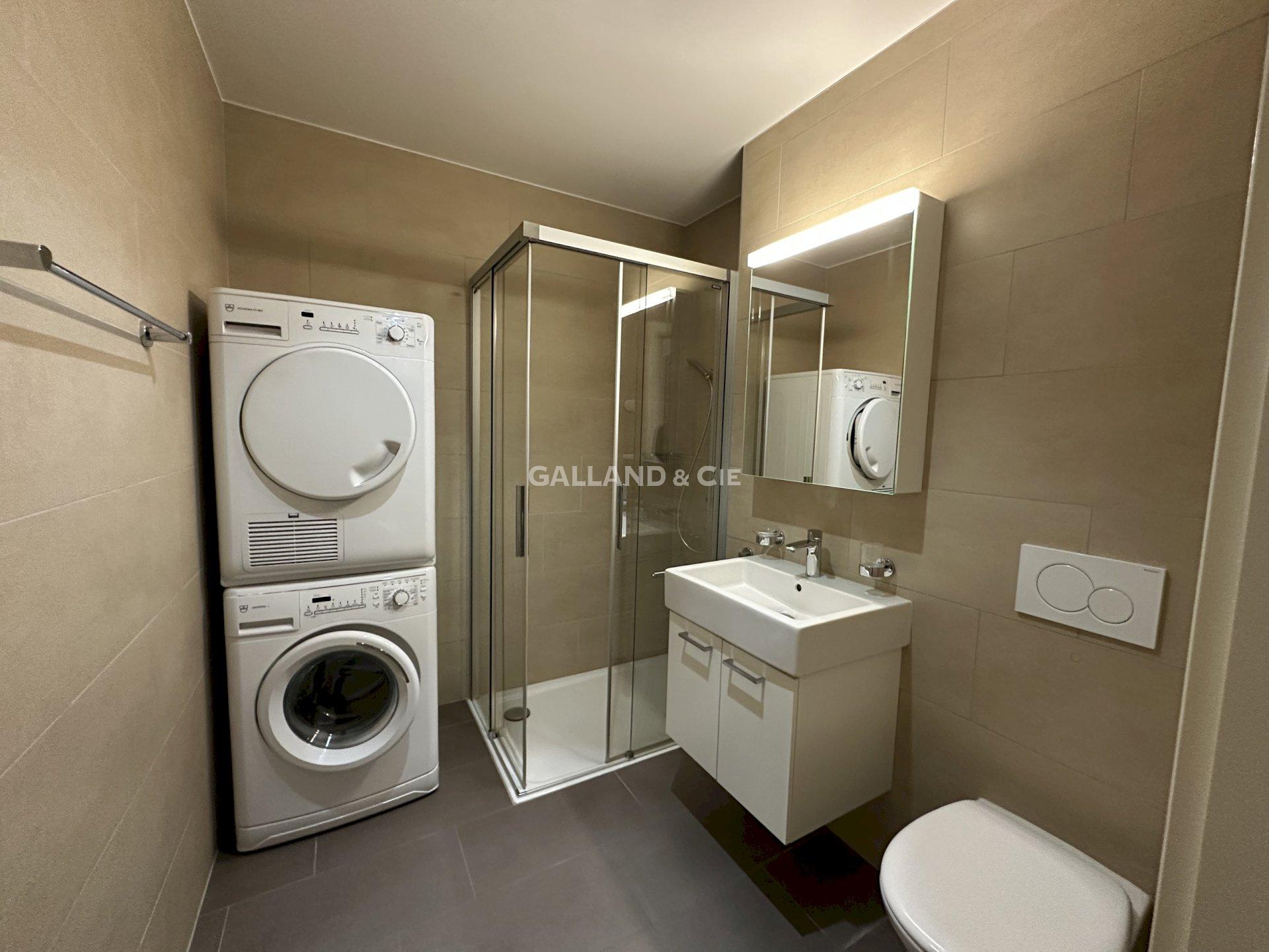 Modernes Badezimmer mit Waschmaschinenplatz