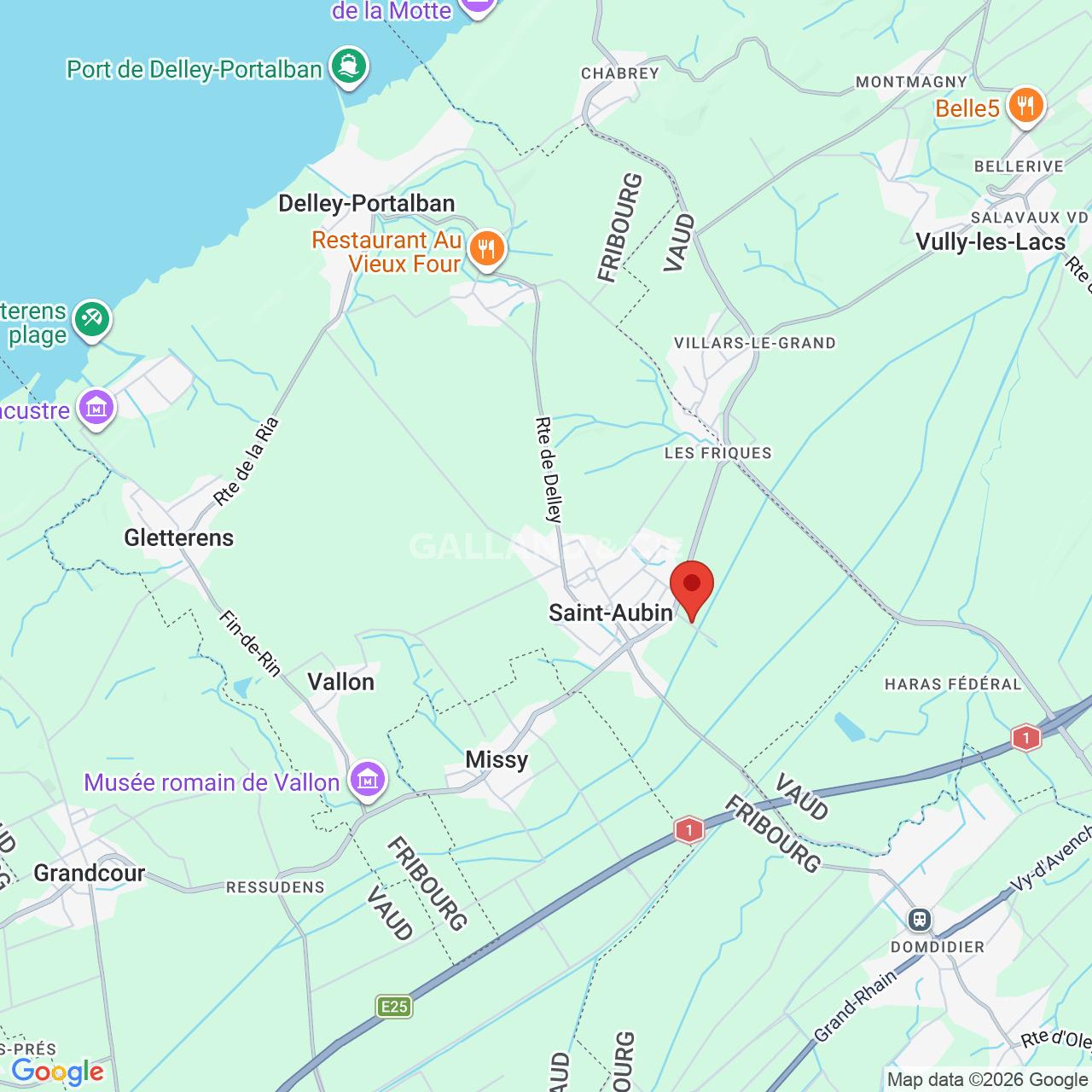 Kartenansicht der Region Saint-Aubin im Kanton Freiburg/Vaud