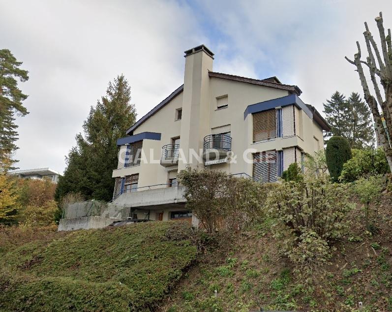 Außenansicht einer Villa am Hang