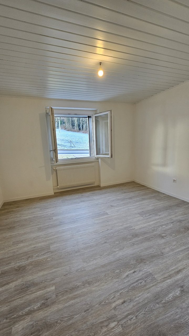 Leerer heller Raum mit Fenster und Heizkörper
