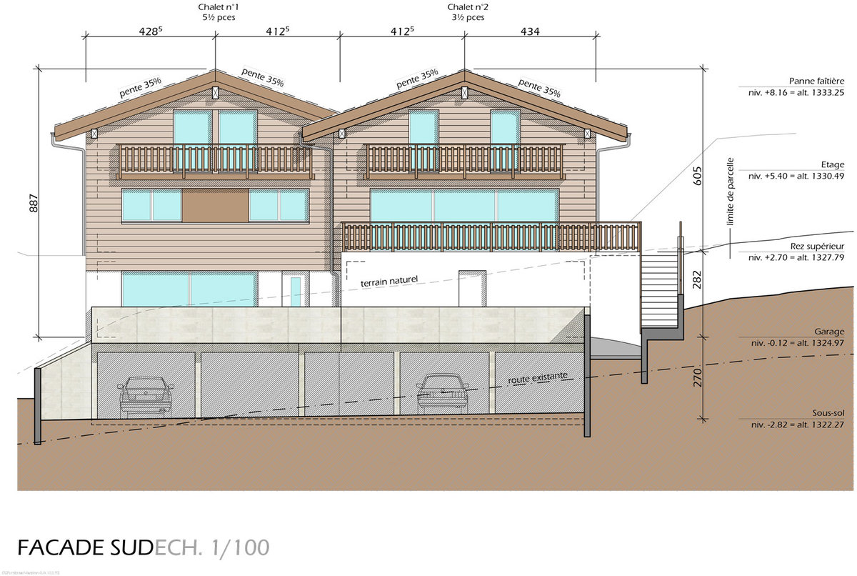 Südansicht einer Chalet-Fassade