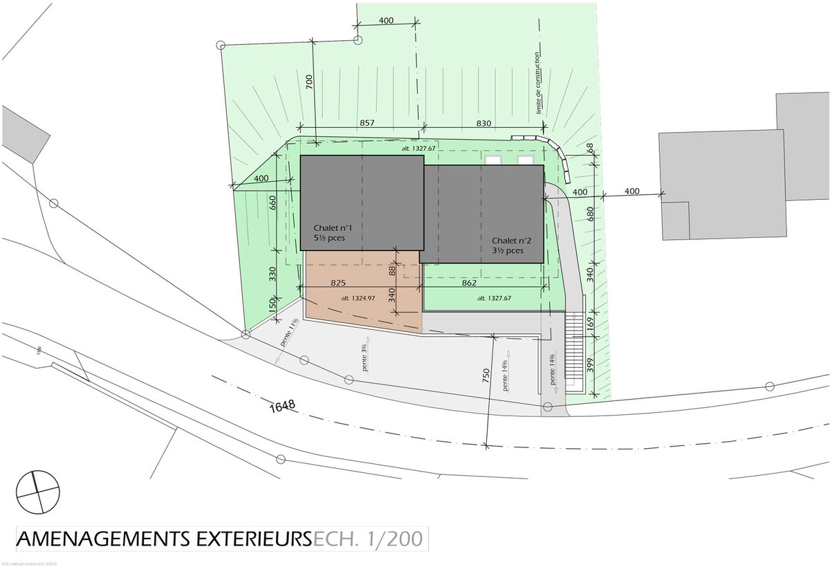 Lageplan mit zwei Chalets