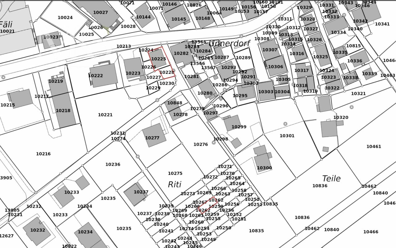 Lageplan eines Grundstücks mit markierten Parzellen