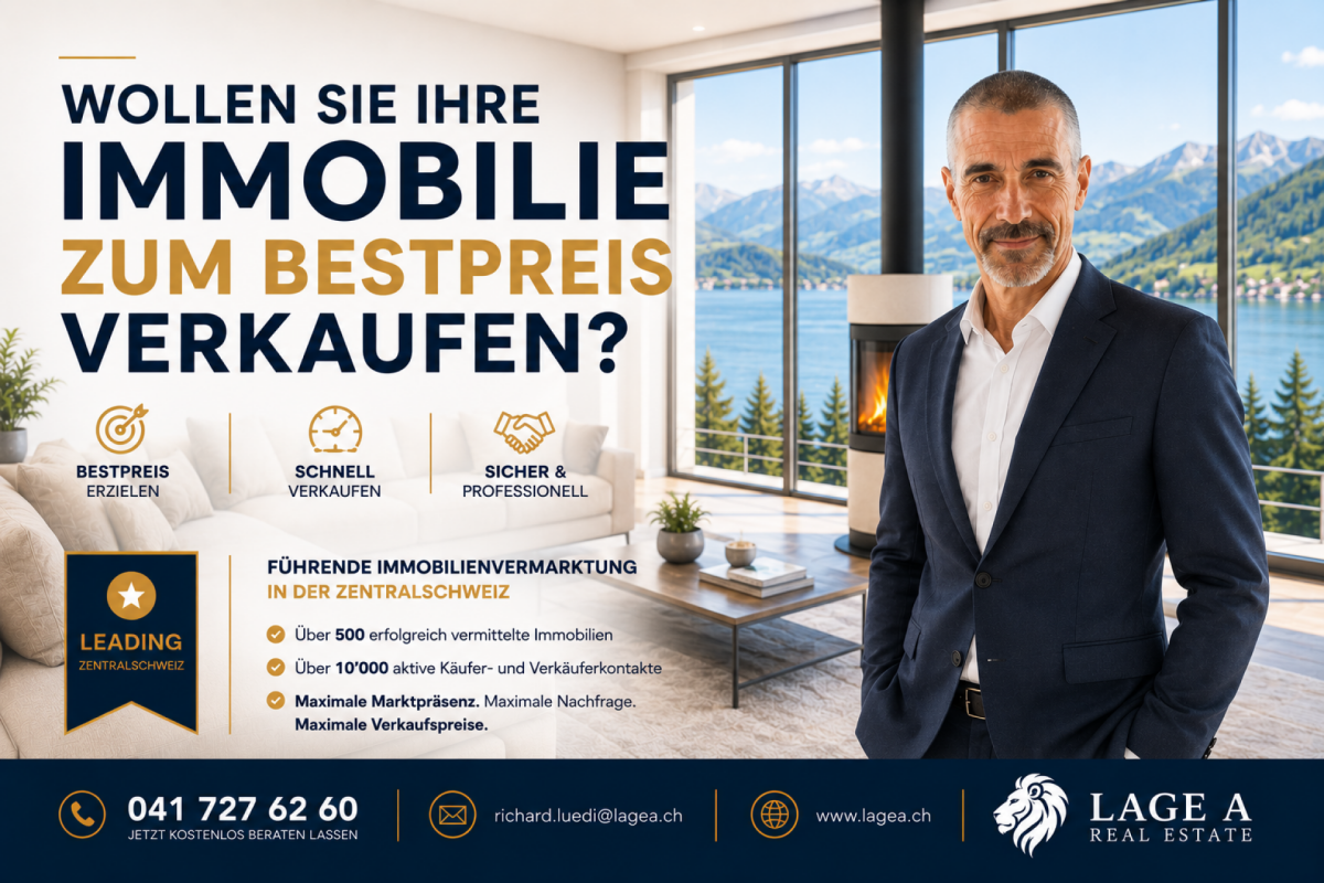 Immobilien-Werbeanzeige mit Verkäuferporträt