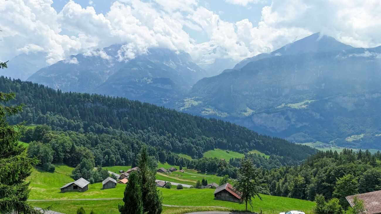 Bergpanorama mit Tal und Almwiesen