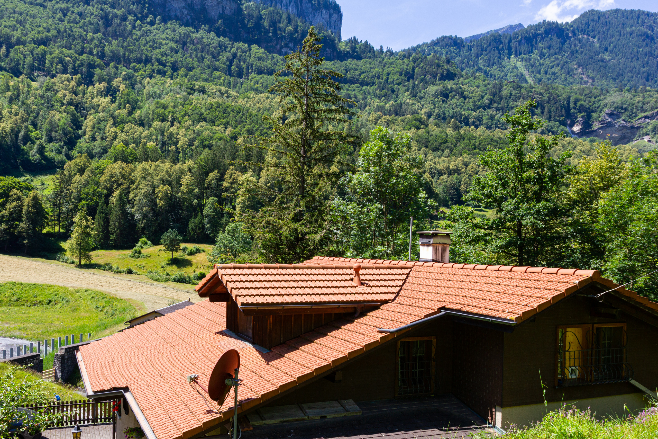 Alpine Landschaft mit Hausdach