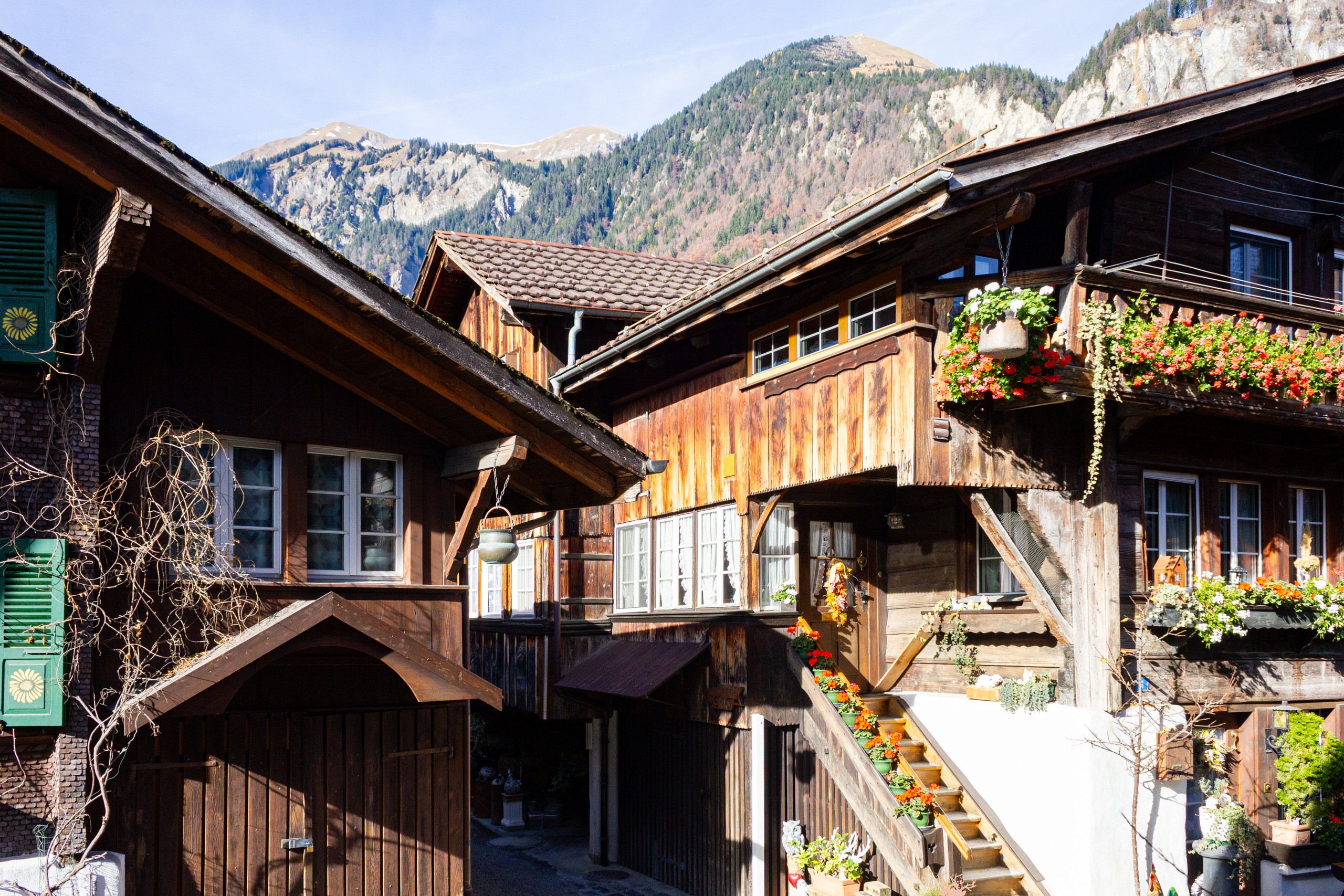 Alpines Holzhaus mit Bergkulisse