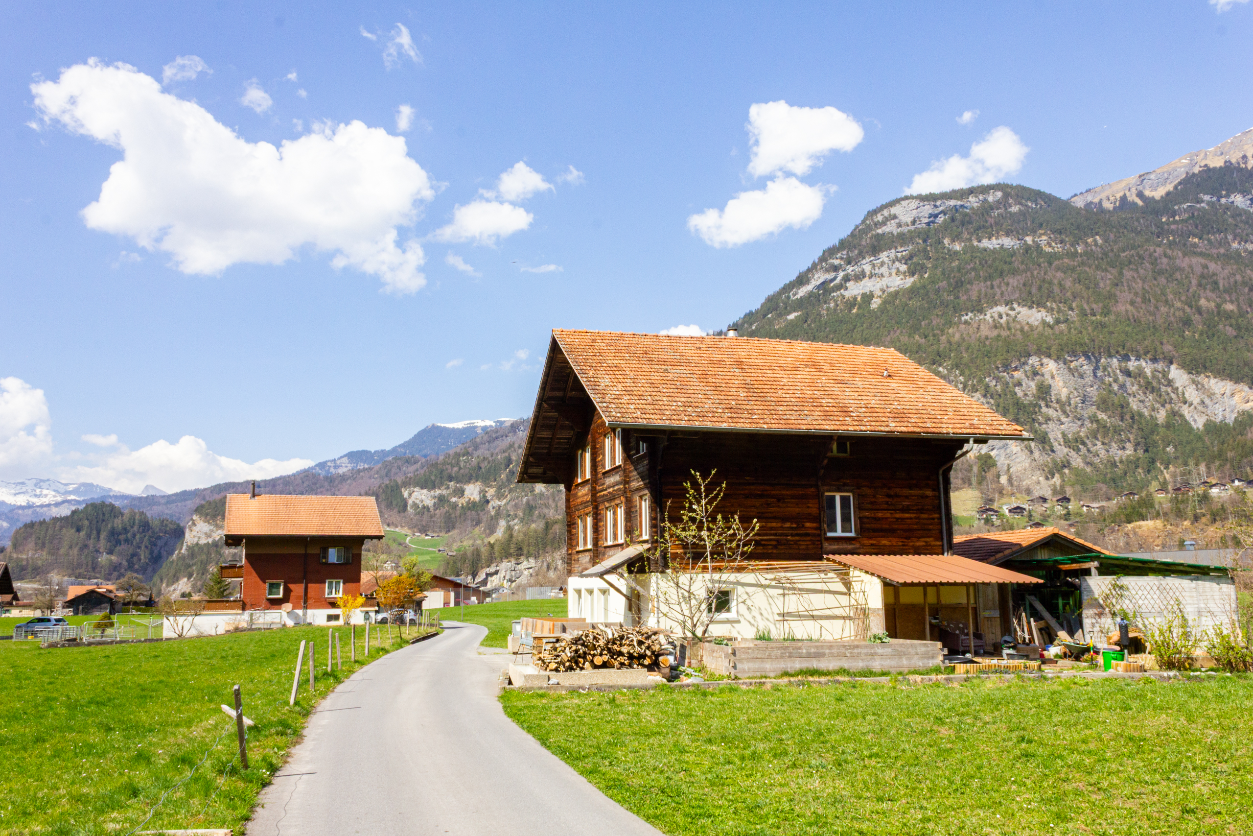 Alpenhaus mit Holzfassade und Ziegeldach