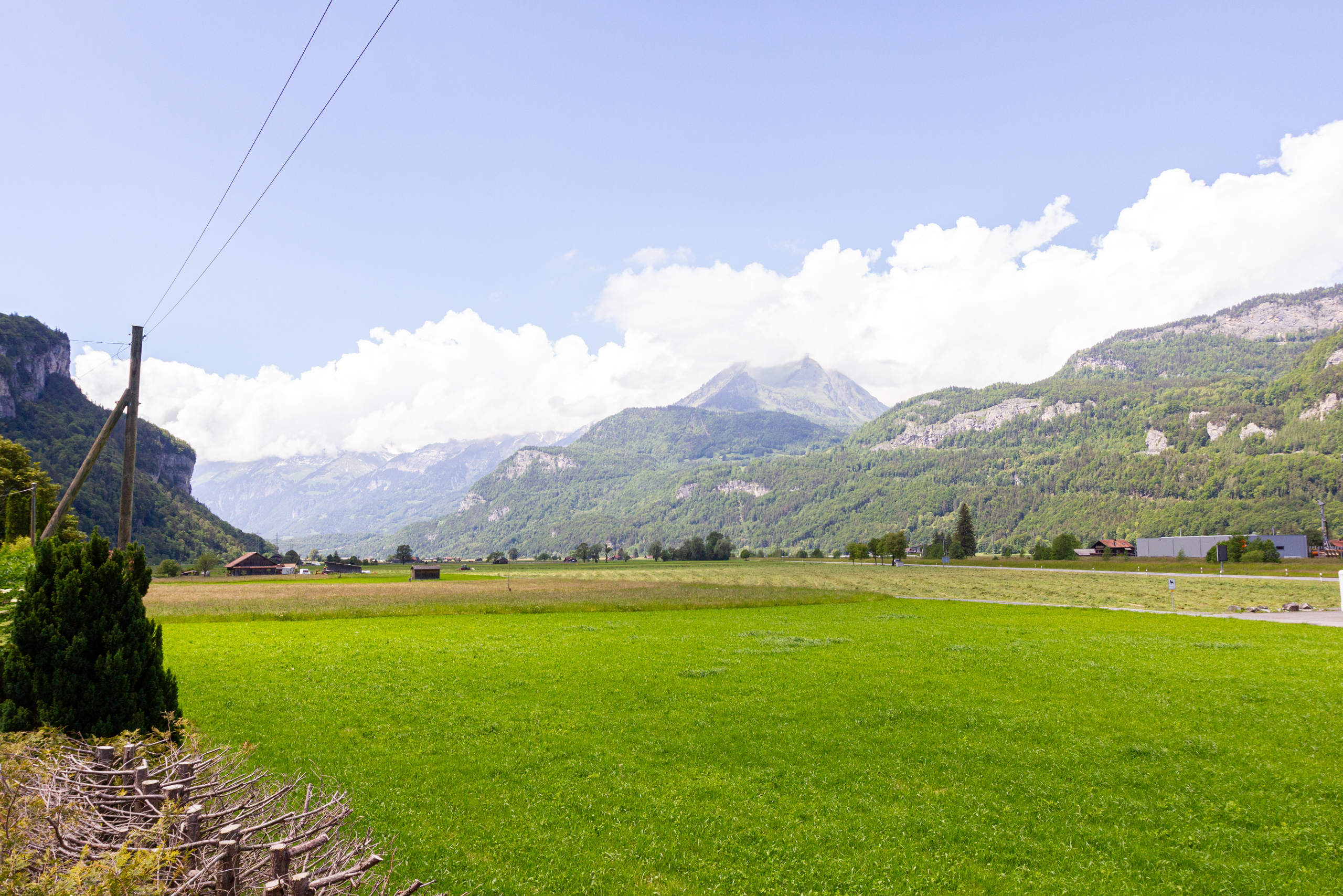 Alpine Landschaft mit Wiese und Bergpanorama