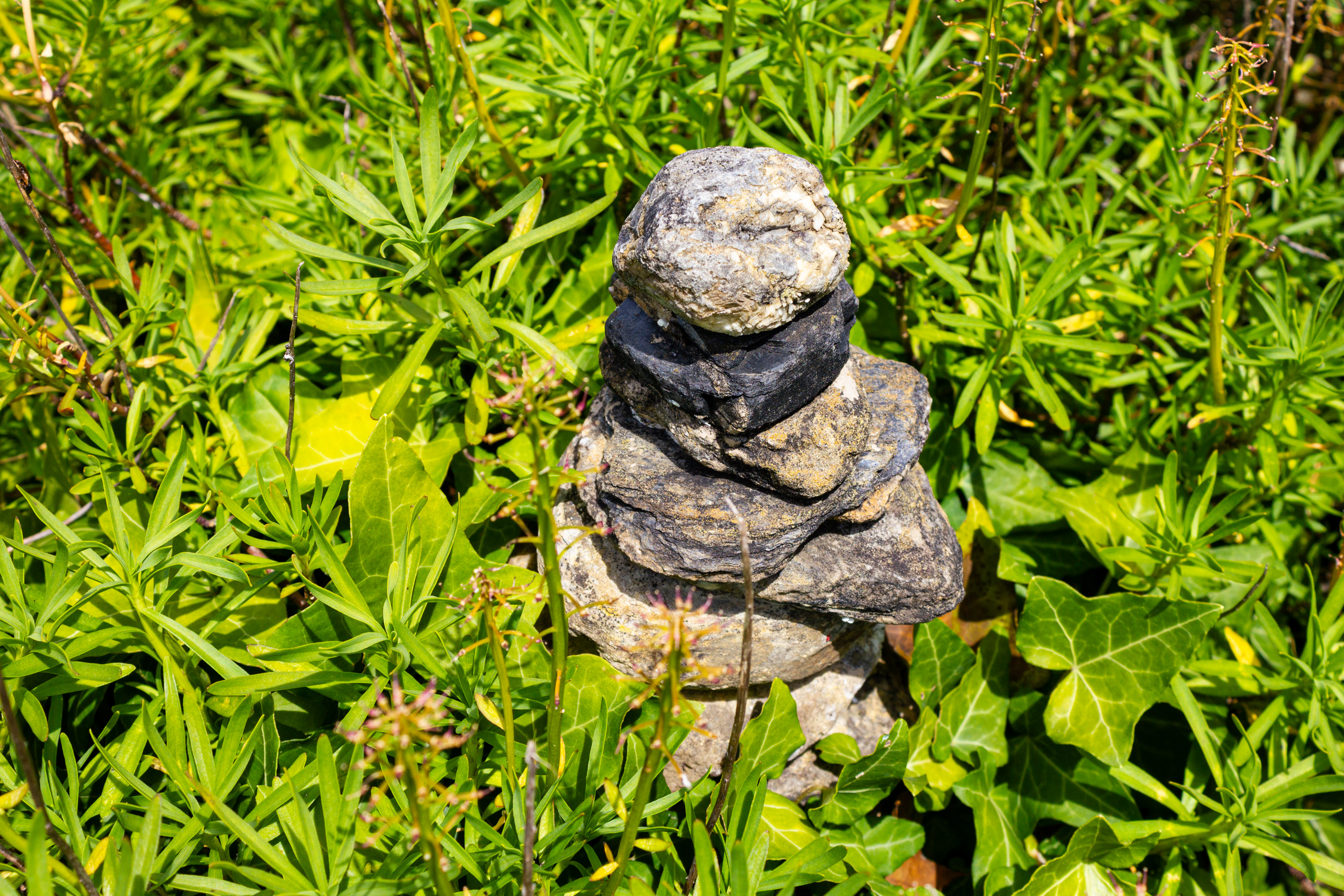 Steinmännchen im Gartenbeet