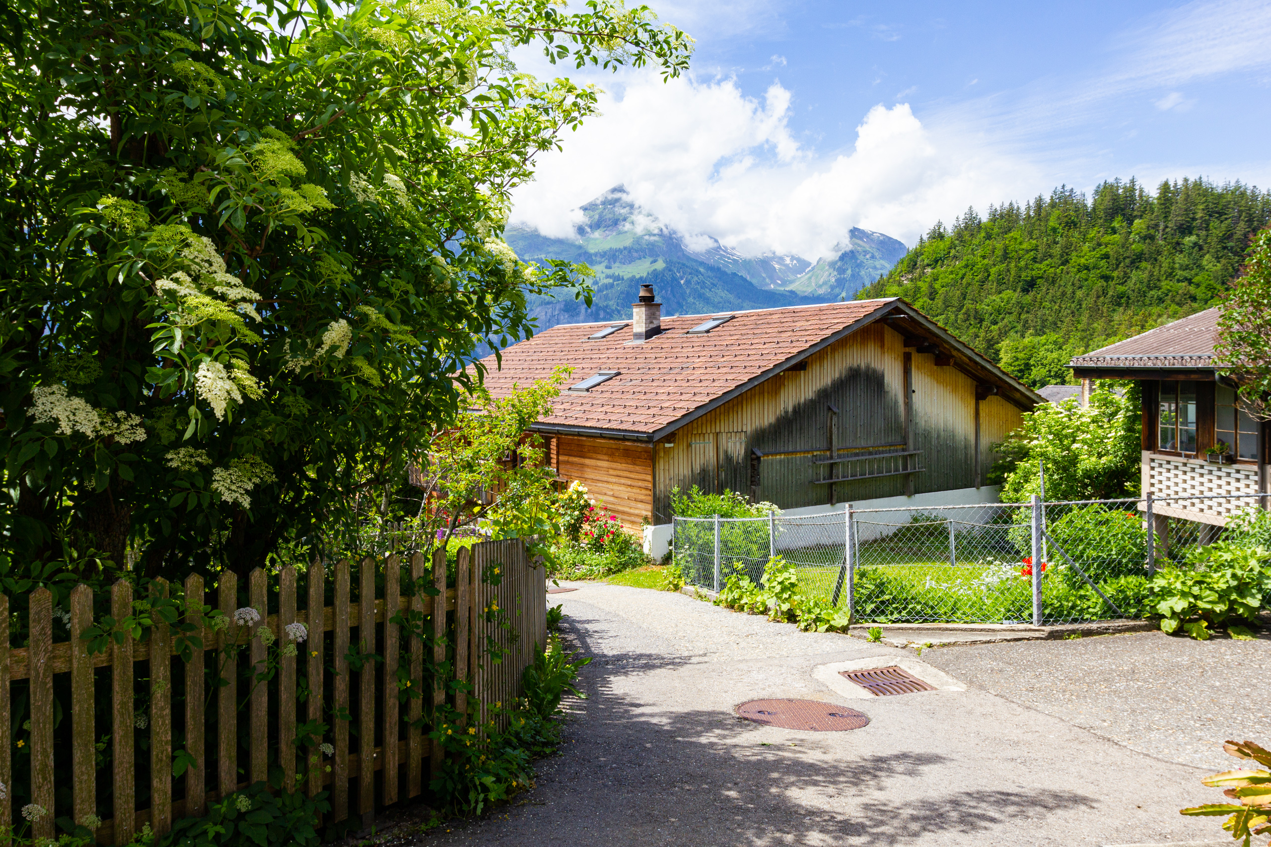 Berghaus mit Garten und Alpenblick