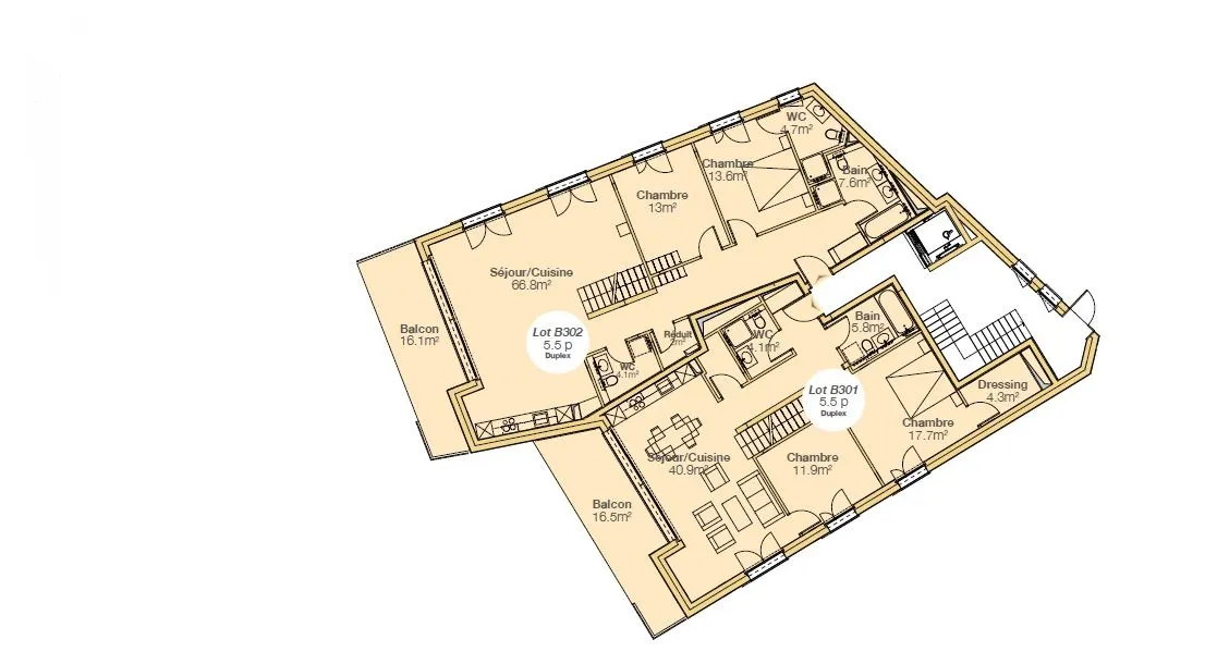 Grundriss einer Duplex-Wohnung