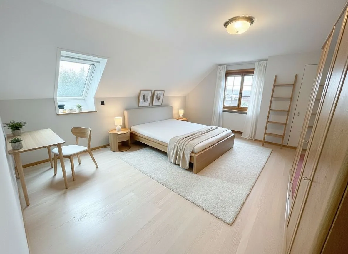 Helles Schlafzimmer mit Dachfenster