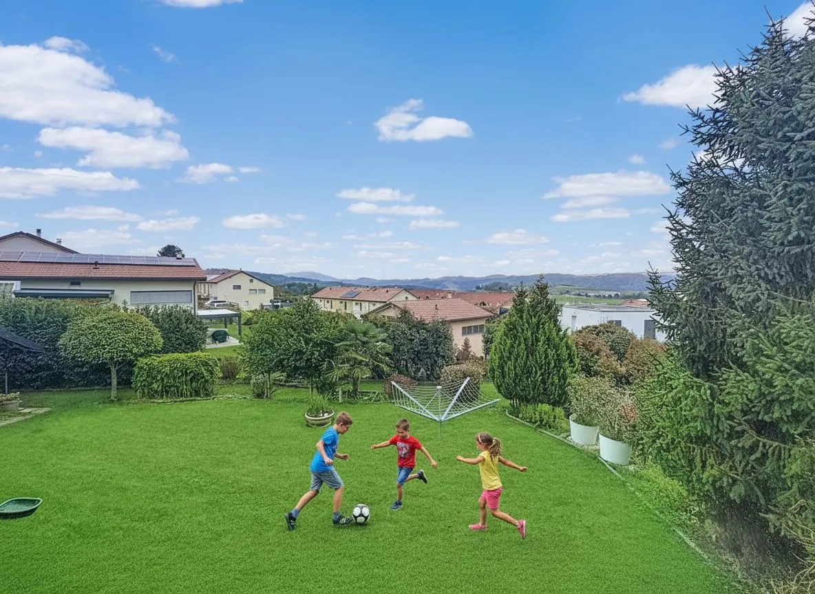 Garten mit spielenden Kindern