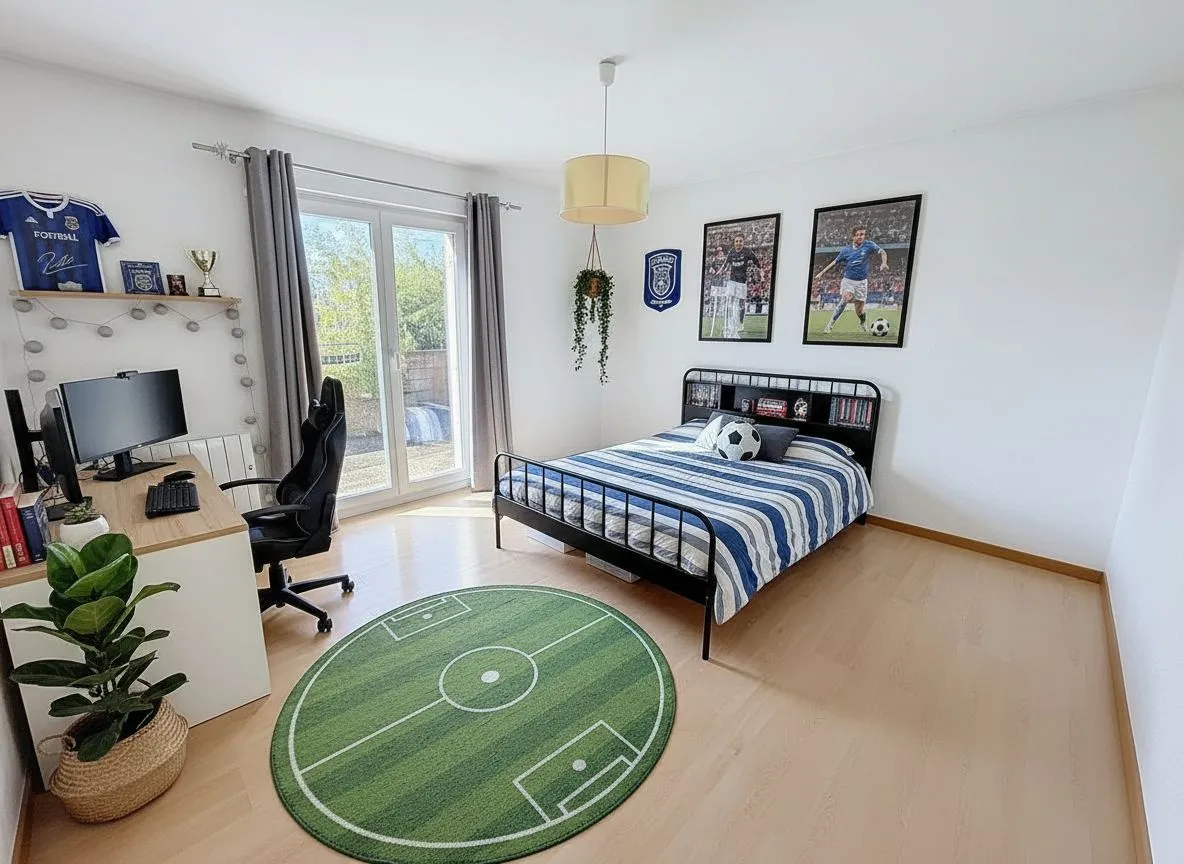 Jugendliches Schlafzimmer mit Fußball-Thema