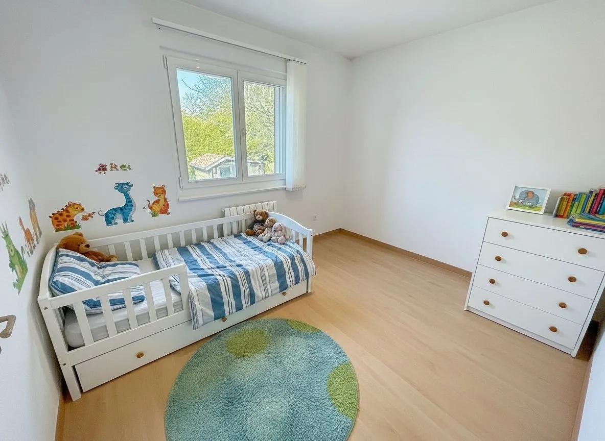 Kinderzimmer mit Einzelbett und Kommode