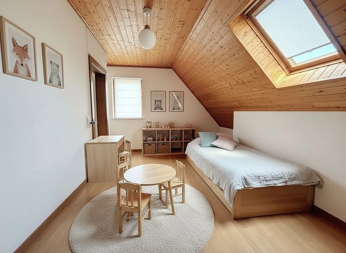 Dachgeschoss-Schlafzimmer mit Spielbereich