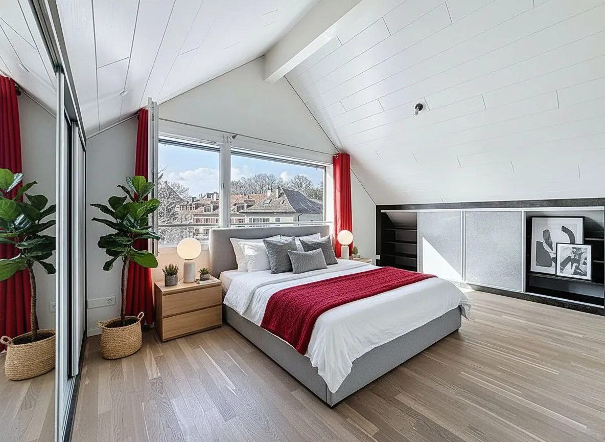 Helles Schlafzimmer mit Dachschräge