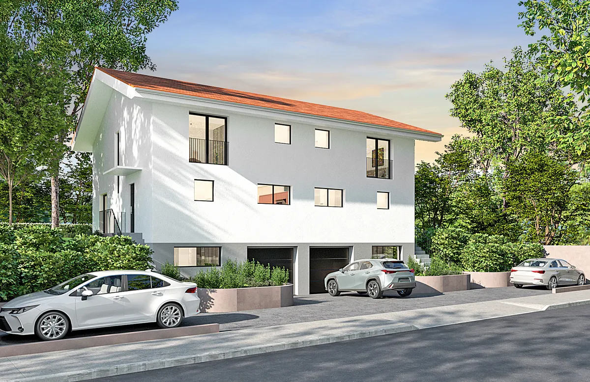Modernes Mehrfamilienhaus mit Stellplätzen