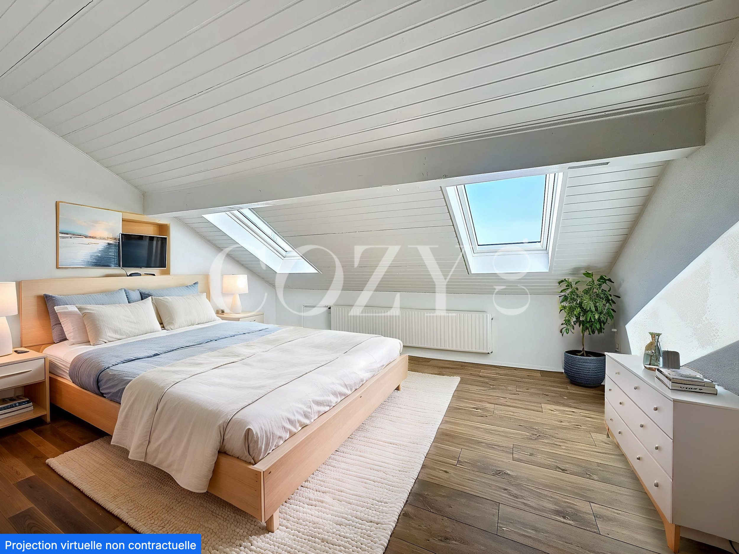 Helles Schlafzimmer mit Dachschrägen