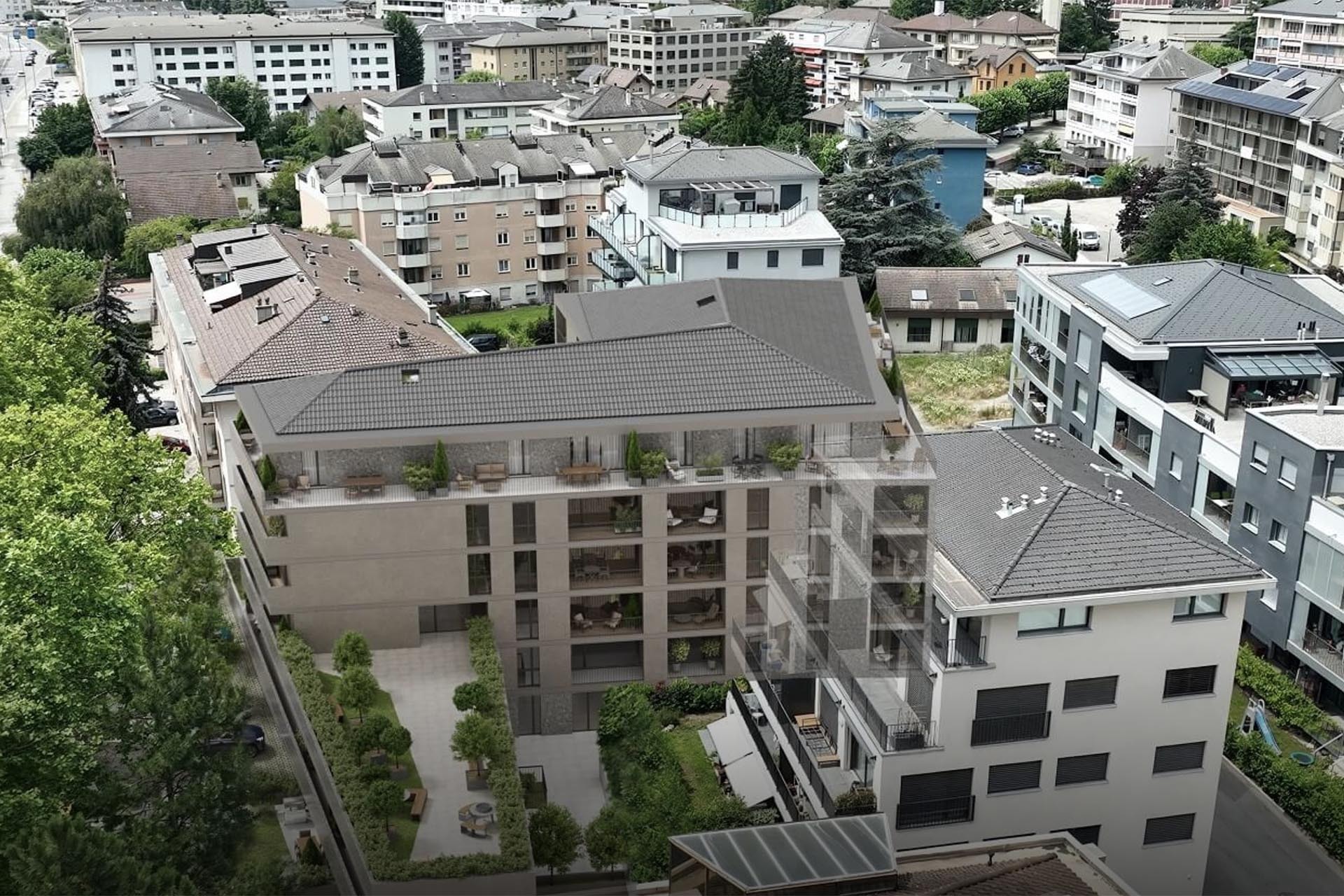 Städtische Luftaufnahme eines Wohnquartiers