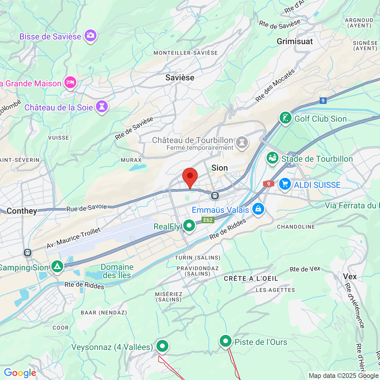 Karte mit Standortmarkierung bei Sion