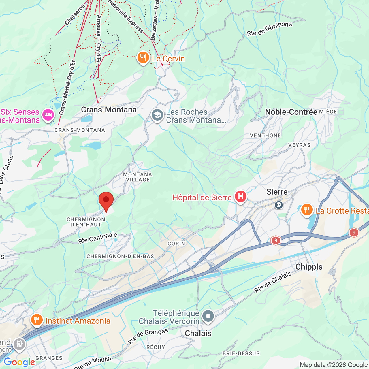 Kartenansicht der Region Crans-Montana bis Sierre