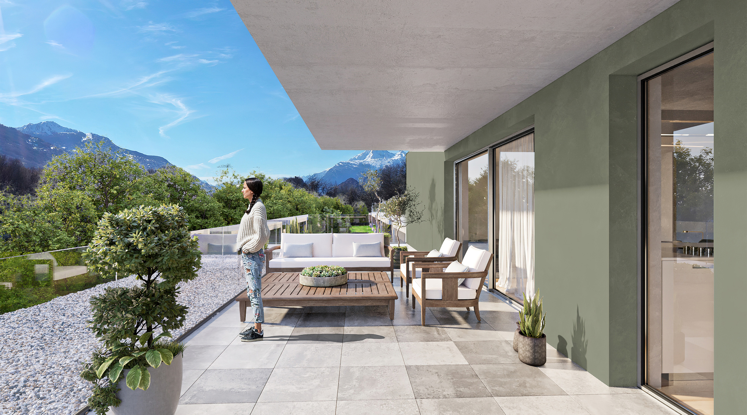Moderne Terrasse mit Bergblick