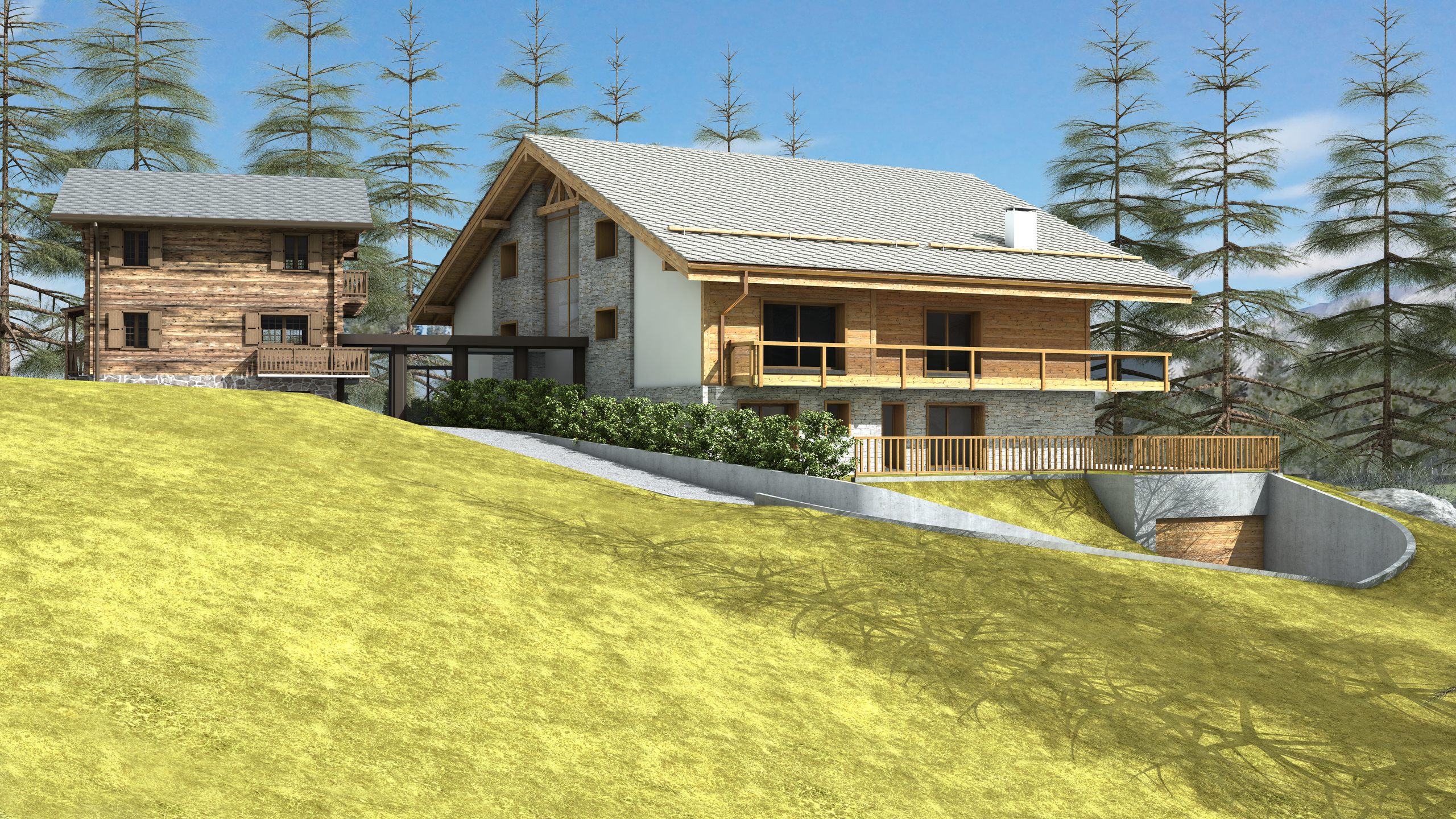 Alpenhaus mit Holz- und Steinfassade