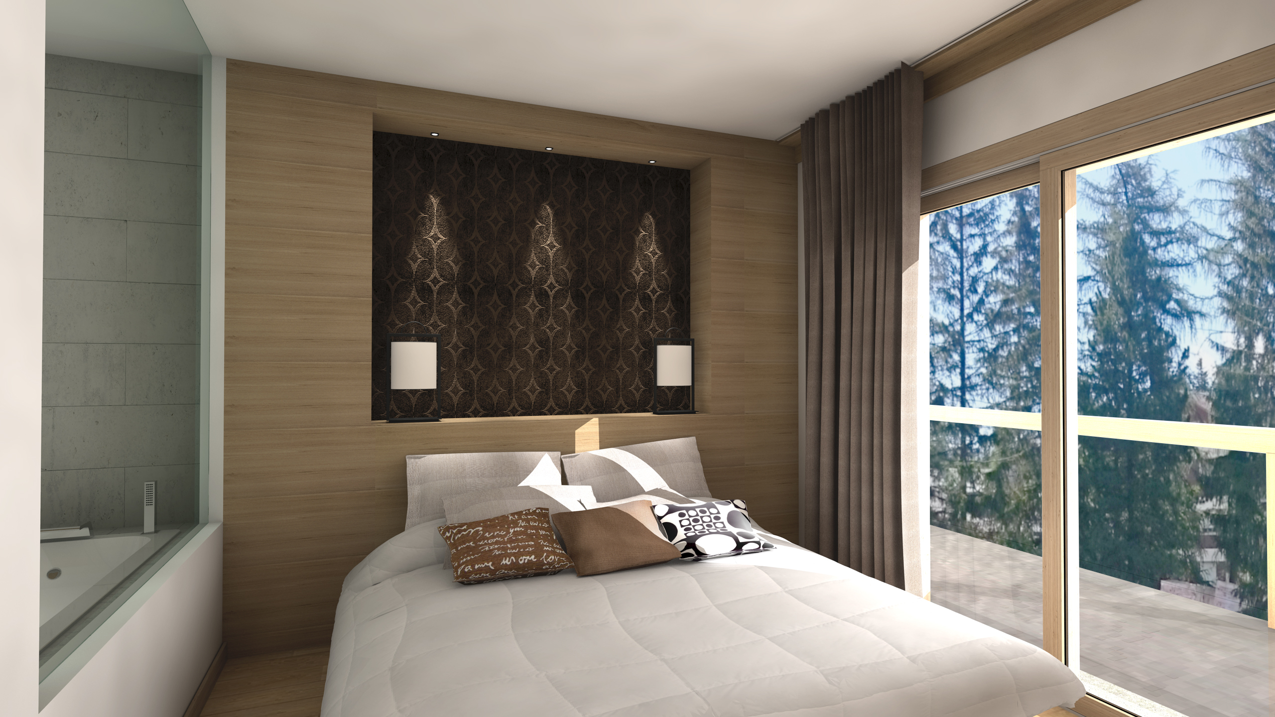 Modernes Schlafzimmer mit Balkonblick