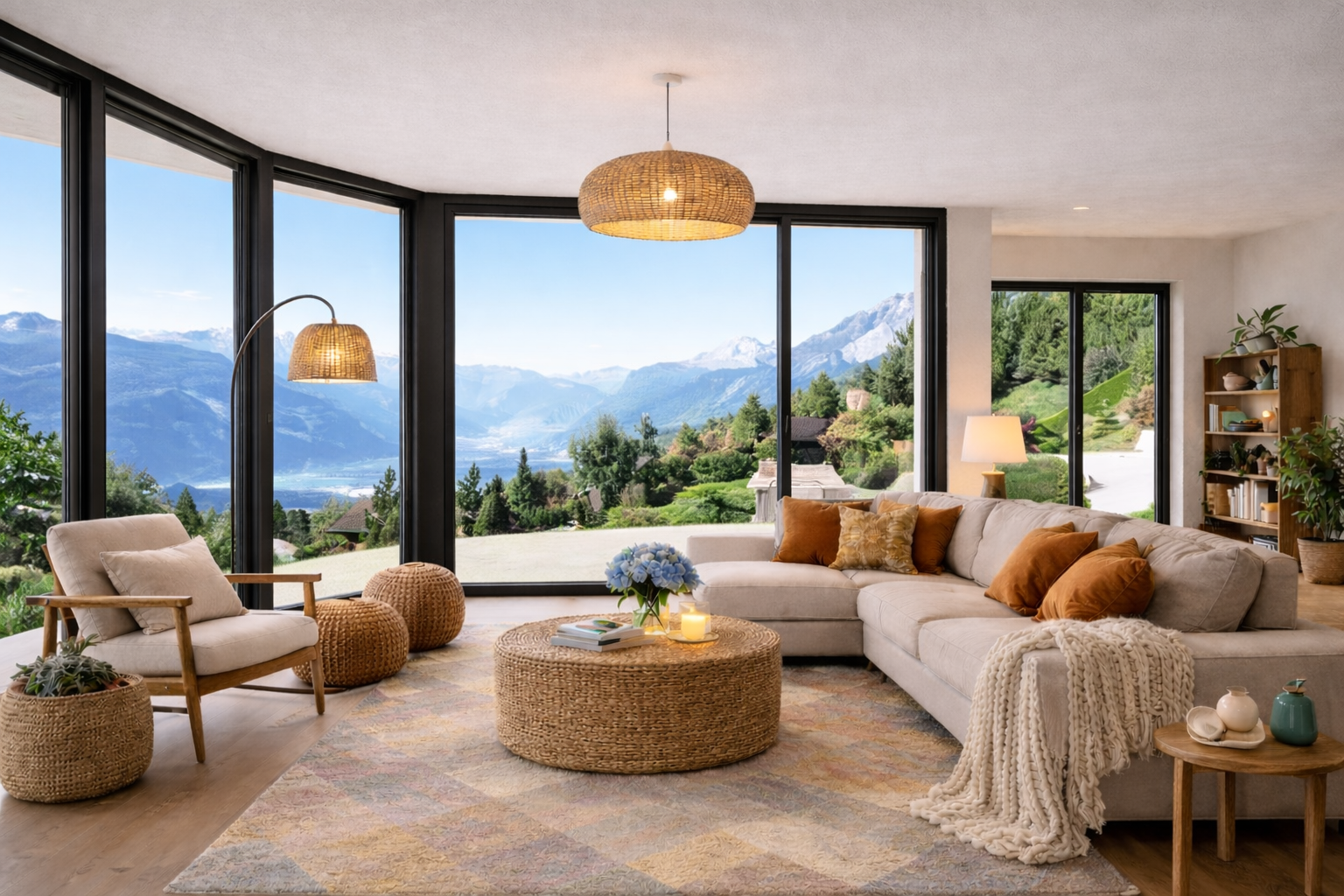 Helles Wohnzimmer mit Panoramablick