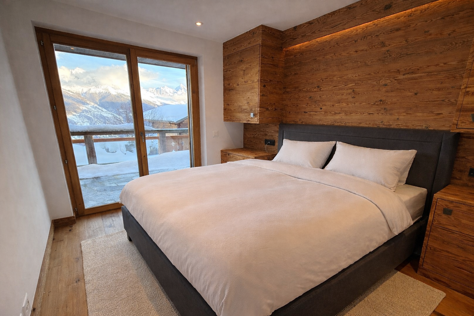 Schlafzimmer mit Bergblick