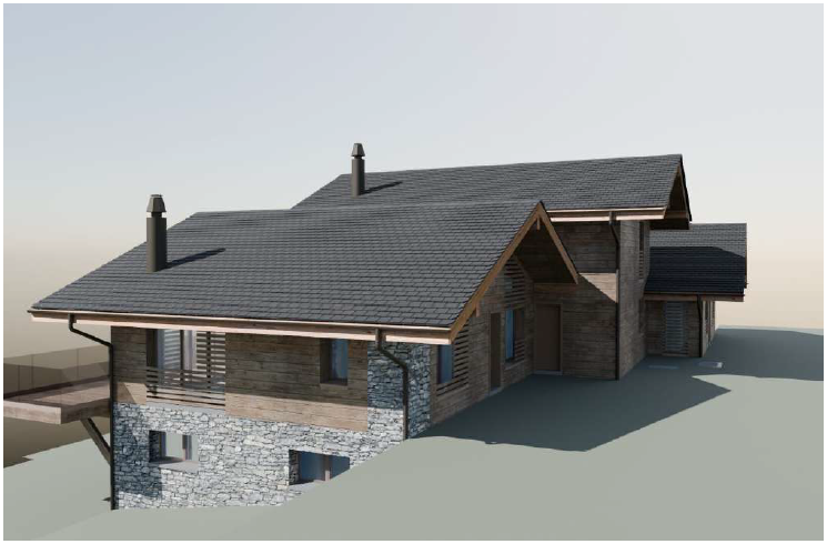 Berghaus mit Naturstein- und Holzfassade