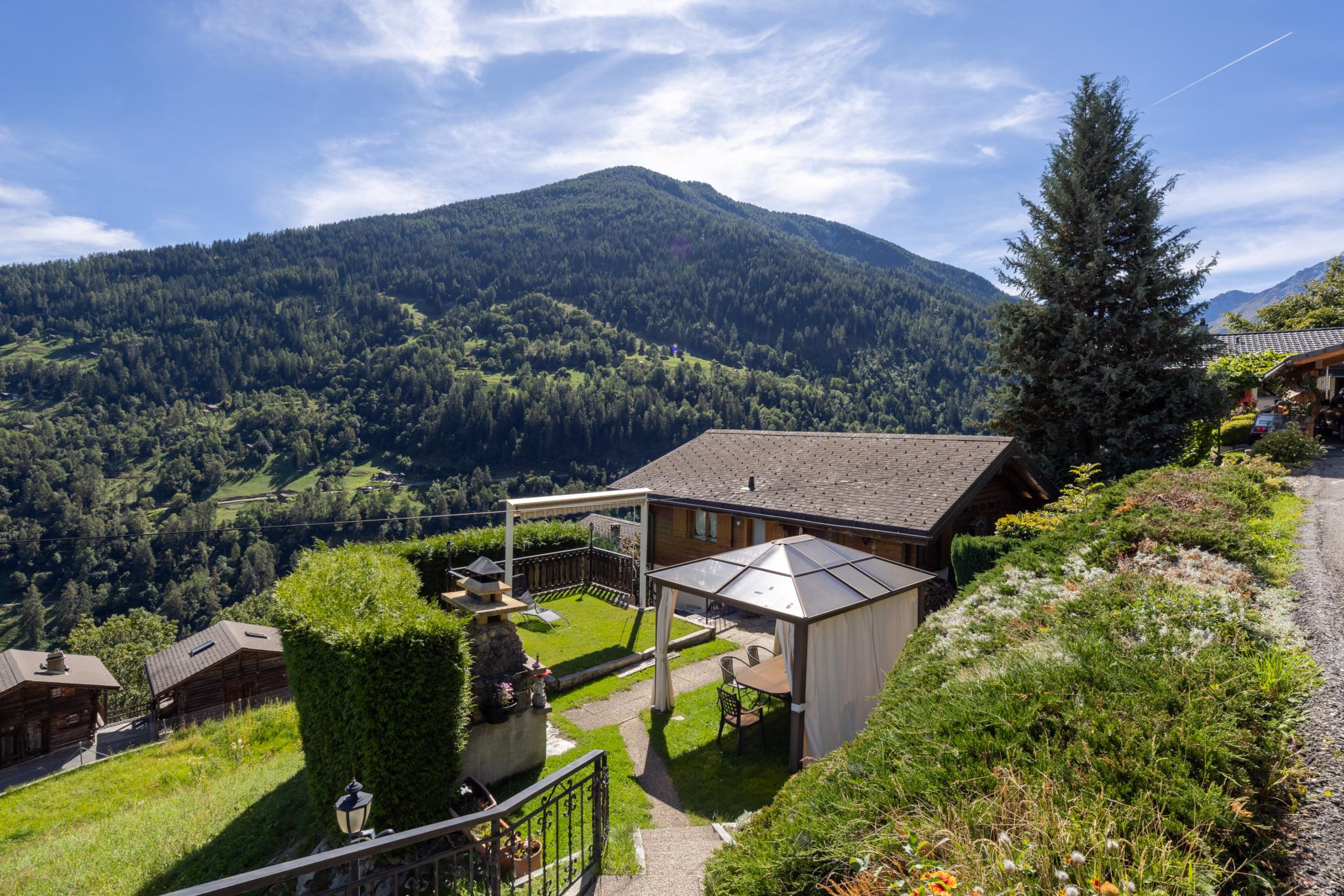 Alpenhaus mit Garten und Bergpanorama