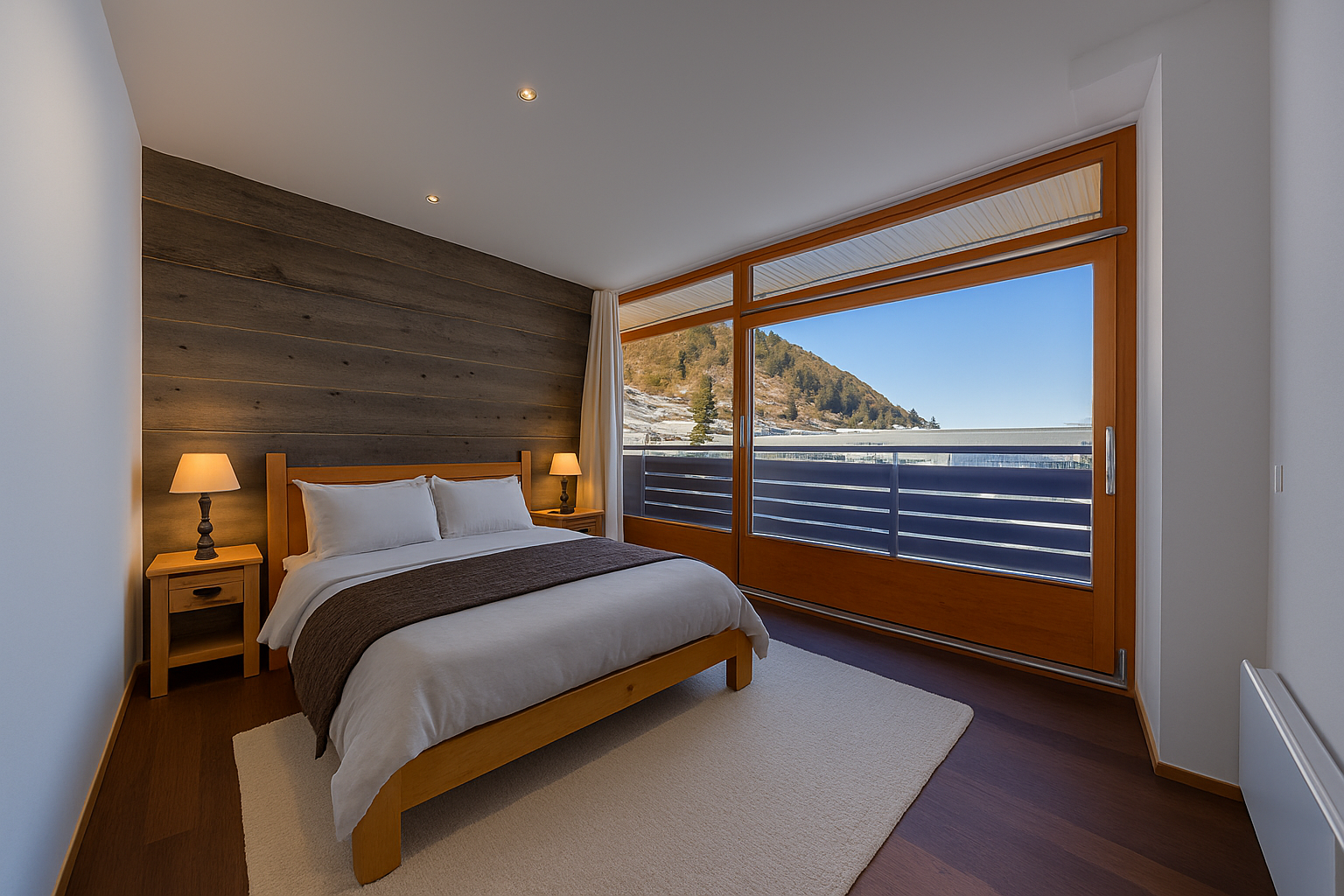 Helles Schlafzimmer mit Seeblick