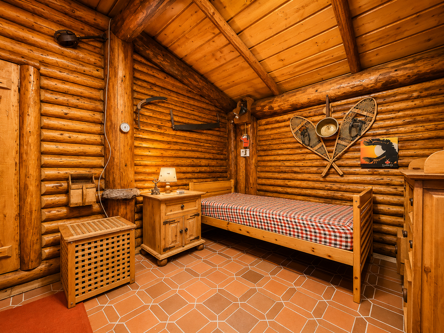 Gemütliches Holzzimmer mit Einzelbett