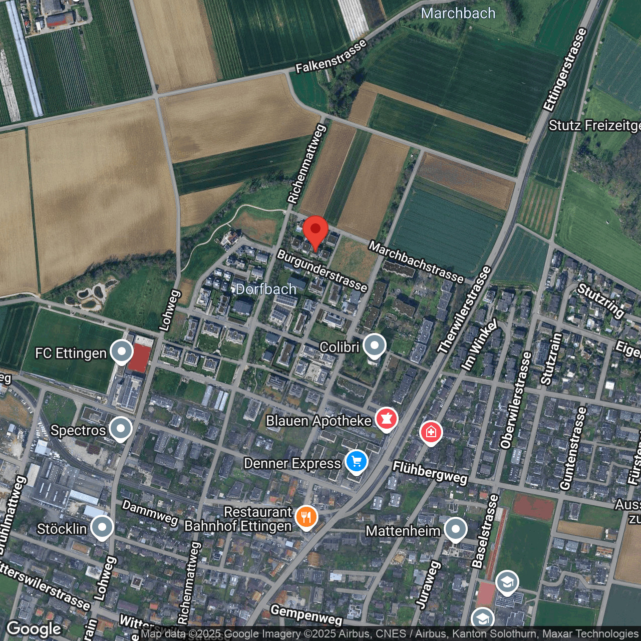 Satellitenkarte eines Wohngebiets in Ettingen
